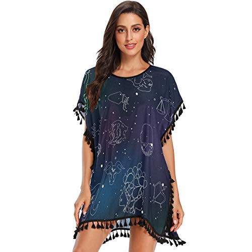 Galaxie-Kunstkonstellationen Damen Strandkleid Bikini Cover Up Sommer Chiffon Bademode Strand Vertuschen Shirt von Vnurnrn