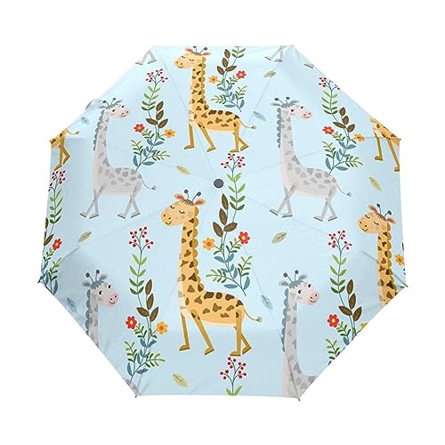 Giraffe Baby Blumen Pflanzen Hirsche Regenschirm Taschenschirm Kinder Jungen Mädchen UV-Schutz Auf-Zu Automatik Umbrella Verstärkt Winddichte Zusammenklappbar von Vnurnrn