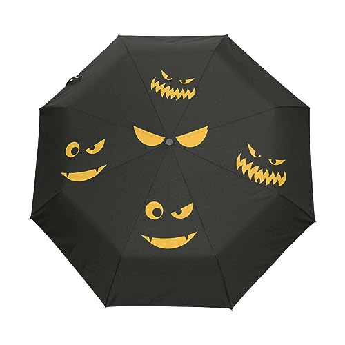 Halloween Lustige Kürbis Geist Regenschirm Taschenschirm Kinder Jungen Mädchen UV-Schutz Auf-Zu Automatik Umbrella Verstärkt Winddichte Zusammenklappbar von Vnurnrn