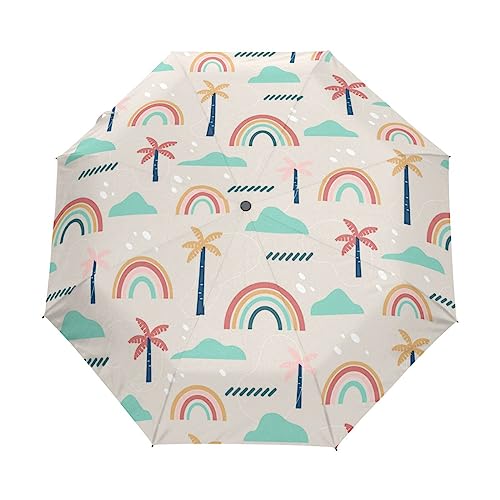 Hillbrown Regenbogenbäume Fallen Regenschirm Taschenschirm Kinder Jungen Mädchen UV-Schutz Auf-Zu Automatik Umbrella Verstärkt Winddichte Zusammenklappbar von Vnurnrn