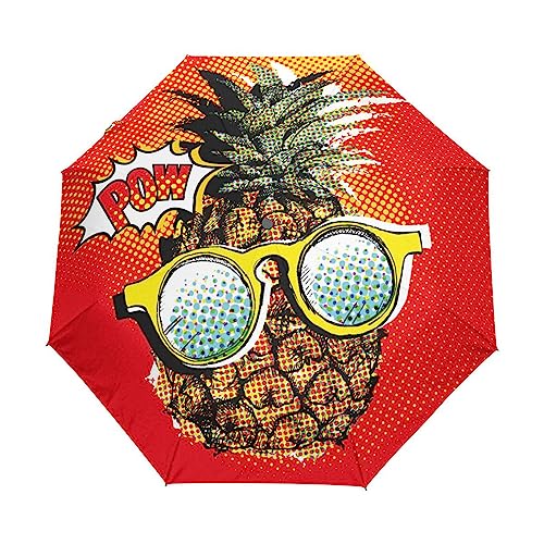 Hip-Hop Ananas Rote Früchte Cool Regenschirm Taschenschirm Kinder Jungen Mädchen UV-Schutz Auf-Zu Automatik Umbrella Verstärkt Winddichte Zusammenklappbar von Vnurnrn