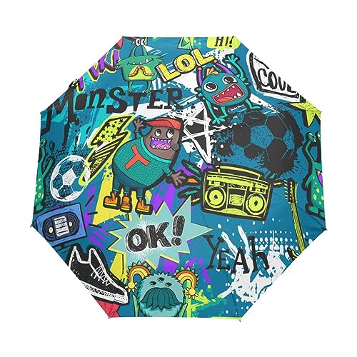 Hip-Hop-Musik Kunstkultur Regenschirm Taschenschirm Kinder Jungen Mädchen UV-Schutz Auf-Zu Automatik Umbrella Verstärkt Winddichte Zusammenklappbar von Vnurnrn