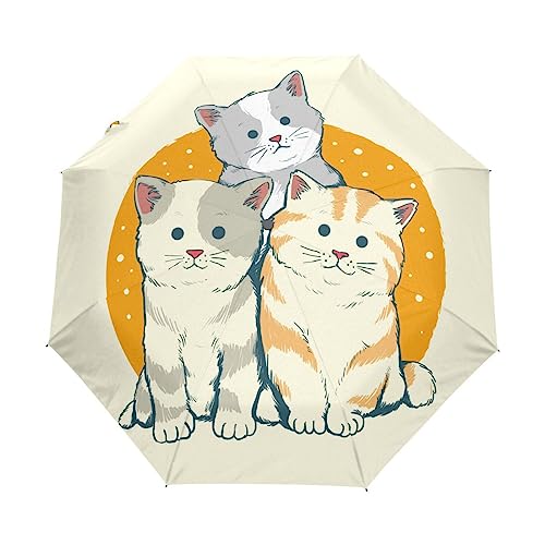 Kätzchen Katze Niedliche Cartoons Regenschirm Taschenschirm Kinder Jungen Mädchen UV-Schutz Auf-Zu Automatik Umbrella Verstärkt Winddichte Zusammenklappbar von Vnurnrn