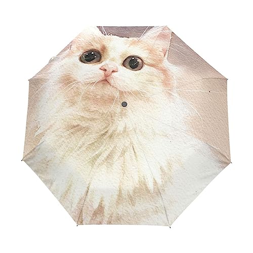 Kätzchen Katzen Tiere Wasserfarbe Regenschirm Taschenschirm Kinder Jungen Mädchen UV-Schutz Auf-Zu Automatik Umbrella Verstärkt Winddichte Zusammenklappbar von Vnurnrn