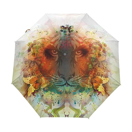 Kunst Cool Tiger Tiere Regenschirm Taschenschirm Kinder Jungen Mädchen UV-Schutz Auf-Zu Automatik Umbrella Verstärkt Winddichte Zusammenklappbar von Vnurnrn