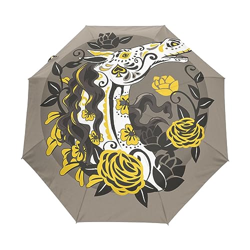 Kunst Gänseblümchen Einhorn Blumen Regenschirm Taschenschirm Kinder Jungen Mädchen UV-Schutz Auf-Zu Automatik Umbrella Verstärkt Winddichte Zusammenklappbar von Vnurnrn