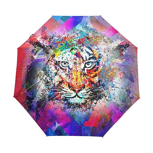 Kunst Niedliche Tiere Tiger Regenschirm Taschenschirm Kinder Jungen Mädchen UV-Schutz Auf-Zu Automatik Umbrella Verstärkt Winddichte Zusammenklappbar von Vnurnrn