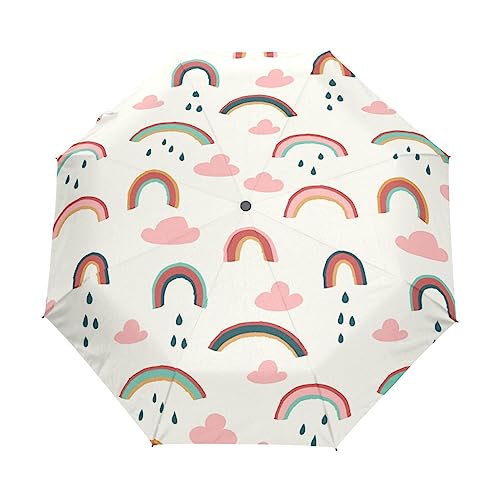 Kunst Regen Wolken Regenbogen Regenschirm Taschenschirm Kinder Jungen Mädchen UV-Schutz Auf-Zu Automatik Umbrella Verstärkt Winddichte Zusammenklappbar von Vnurnrn