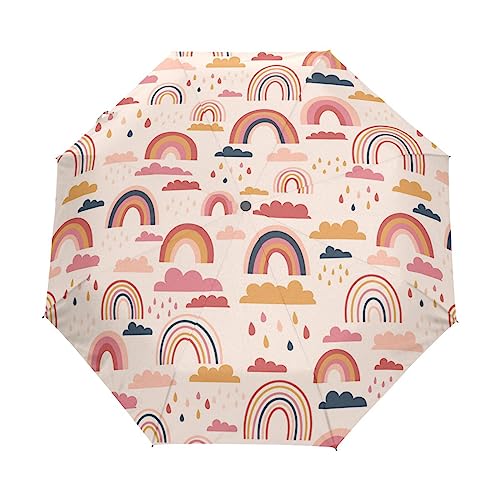 Kunst Regenbogen Wolken Cartoon Regenschirm Taschenschirm Kinder Jungen Mädchen UV-Schutz Auf-Zu Automatik Umbrella Verstärkt Winddichte Zusammenklappbar von Vnurnrn