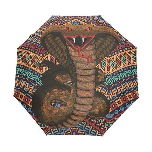 Kunst Schlange Retro Afrika Regenschirm Taschenschirm Kinder Jungen Mädchen UV-Schutz Auf-Zu Automatik Umbrella Verstärkt Winddichte Zusammenklappbar von Vnurnrn