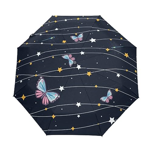 Kunst Schmetterling Space Star Regenschirm Taschenschirm Kinder Jungen Mädchen UV-Schutz Auf-Zu Automatik Umbrella Verstärkt Winddichte Zusammenklappbar von Vnurnrn