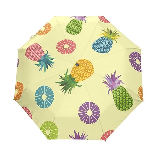 Kunst Süß Ananas Früchte Regenschirm Taschenschirm Kinder Jungen Mädchen UV-Schutz Auf-Zu Automatik Umbrella Verstärkt Winddichte Zusammenklappbar von Vnurnrn