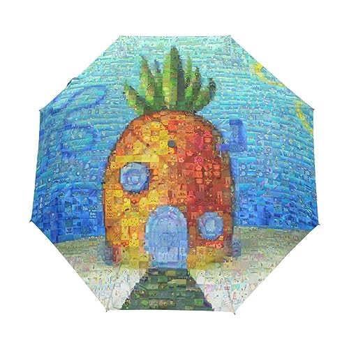 Kunst Süß Ananas Obst Geschenk Regenschirm Taschenschirm Kinder Jungen Mädchen UV-Schutz Auf-Zu Automatik Umbrella Verstärkt Winddichte Zusammenklappbar von Vnurnrn