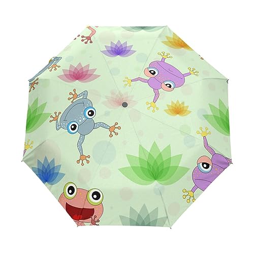 Kunst Süß Kleine Frosch Tiere Regenschirm Taschenschirm Kinder Jungen Mädchen UV-Schutz Auf-Zu Automatik Umbrella Verstärkt Winddichte Zusammenklappbar von Vnurnrn
