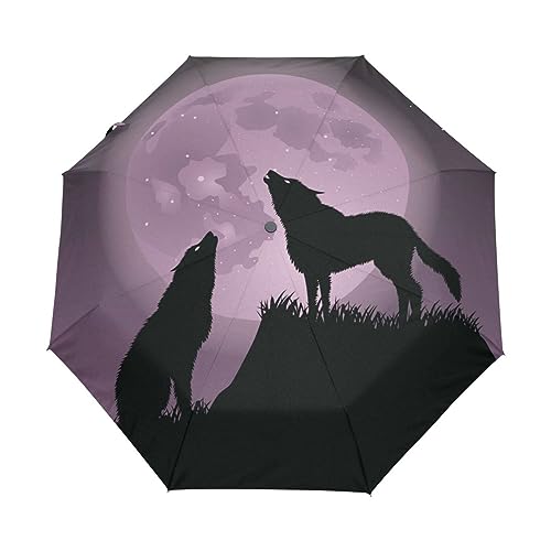 Kunst Zusammenfassung Wölfe Tiere Regenschirm Taschenschirm Kinder Jungen Mädchen UV-Schutz Auf-Zu Automatik Umbrella Verstärkt Winddichte Zusammenklappbar von Vnurnrn