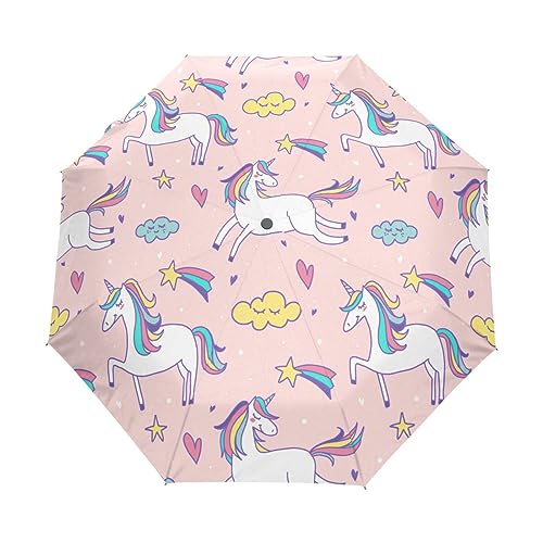 Ma Yun Rosa Einhorn Regenschirm Taschenschirm Kinder Jungen Mädchen UV-Schutz Auf-Zu Automatik Umbrella Verstärkt Winddichte Zusammenklappbar von Vnurnrn