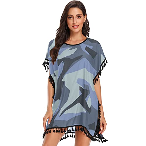 Militär Abstrakt Blau Damen Strandkleid Bikini Cover Up Sommer Chiffon Bademode Strand Vertuschen Shirt von Vnurnrn