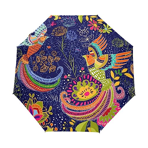 Phoenix Vogel Kunst Böhmen Regenschirm Taschenschirm Kinder Jungen Mädchen UV-Schutz Auf-Zu Automatik Umbrella Verstärkt Winddichte Zusammenklappbar von Vnurnrn