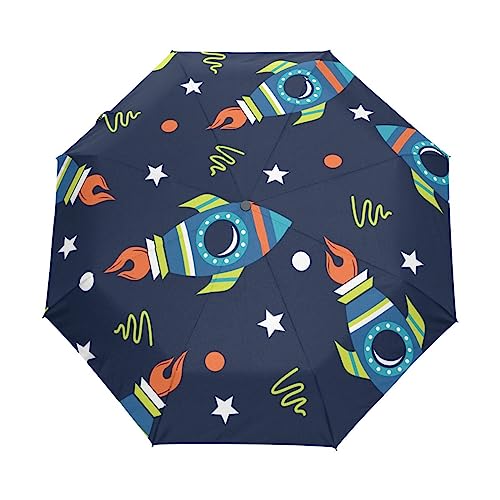 Rakete Black Star Space Regenschirm Taschenschirm Kinder Jungen Mädchen UV-Schutz Auf-Zu Automatik Umbrella Verstärkt Winddichte Zusammenklappbar von Vnurnrn