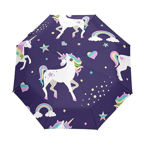 Regenbogen Pferd Einhorn Baby Wolke Regenschirm Taschenschirm Kinder Jungen Mädchen UV-Schutz Auf-Zu Automatik Umbrella Verstärkt Winddichte Zusammenklappbar von Vnurnrn
