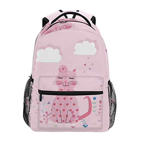 Rosa Cartoon-Katze Schülerrucksack Studentenrucksack Kinderrucksack Büchertasche für die Reise Mädchen Jungs von Vnurnrn