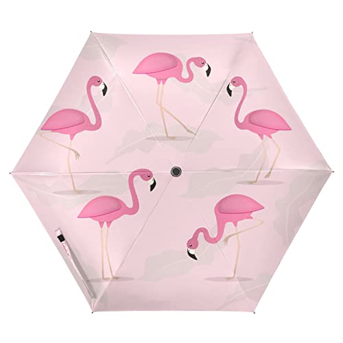 Vnurnrn Rosa Flamingo Kunst Auf-Zu Automatik Schirme Regenschirm Taschenschirm Kompakt UV-Schutz Reise Schirm für Jungen Mädchen Strand Frauen von Vnurnrn