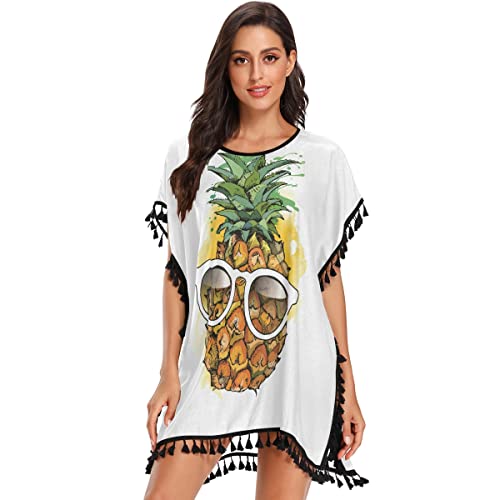 Schlafende Ananas Damen Strandkleid Bikini Cover Up Sommer Chiffon Bademode Strand Vertuschen Shirt von Vnurnrn