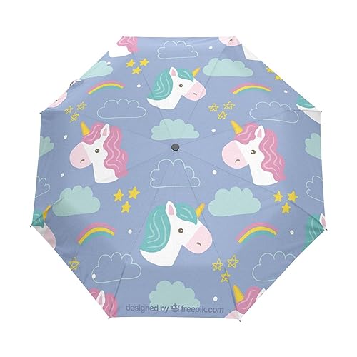 Schöne Regenbogen Baby Einhorn Pferde Regenschirm Taschenschirm Kinder Jungen Mädchen UV-Schutz Auf-Zu Automatik Umbrella Verstärkt Winddichte Zusammenklappbar von Vnurnrn