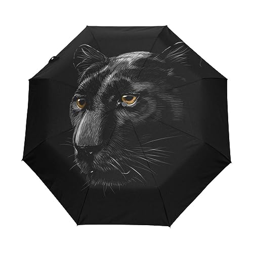 Schwarze Panther Süß Tiere Schwarz Regenschirm Taschenschirm Kinder Jungen Mädchen UV-Schutz Auf-Zu Automatik Umbrella Verstärkt Winddichte Zusammenklappbar von Vnurnrn