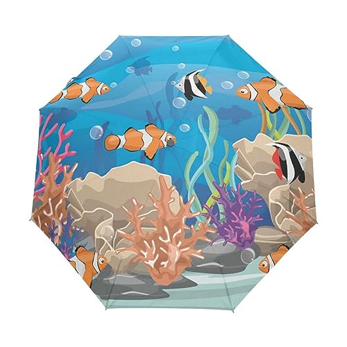 Süße Baby Seefisch Cartoon Regenschirm Taschenschirm Kinder Jungen Mädchen UV-Schutz Auf-Zu Automatik Umbrella Verstärkt Winddichte Zusammenklappbar von Vnurnrn