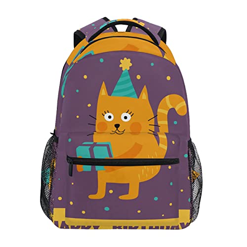 Süße Orange Katze Zum Geburtstag Schülerrucksack Studentenrucksack Kinderrucksack Büchertasche für die Reise Mädchen Jungs von Vnurnrn
