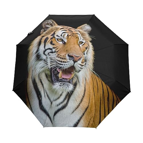 Süße Schwarze Tiere Tiger Regenschirm Taschenschirm Kinder Jungen Mädchen UV-Schutz Auf-Zu Automatik Umbrella Verstärkt Winddichte Zusammenklappbar von Vnurnrn
