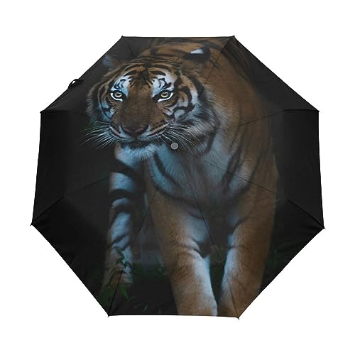 Tierkönig Schwarz Regenschirm Taschenschirm Kinder Jungen Mädchen UV-Schutz Auf-Zu Automatik Umbrella Verstärkt Winddichte Zusammenklappbar von Vnurnrn