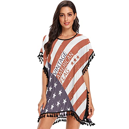 Usa Amerikanische Flagge Damen Strandkleid Bikini Cover Up Sommer Chiffon Bademode Strand Vertuschen Shirt von Vnurnrn