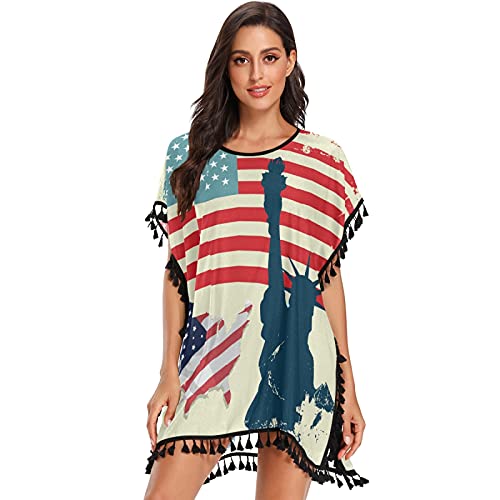 Usa Flaggenstaat Damen Strandkleid Bikini Cover Up Sommer Chiffon Bademode Strand Vertuschen Shirt von Vnurnrn