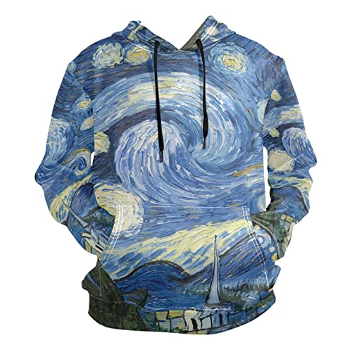 Van Gogh Stern Nacht Aquarell Kapuzenpullover Sport Kapuzenpulli Herren Pullover 3D Druck Hoodie Sweatshirt Kapuzenjacke für Mädchen Jungen von Vnurnrn
