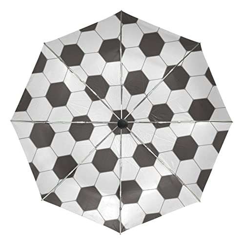 Vnurnrn Ball Fußball Schwarz Weiß Regenschirm Automatik Auf-Zu UV-Schutz Umbrella Leicht Kompakt Schirme für Jungen Mädchen Reise Frauen von Vnurnrn