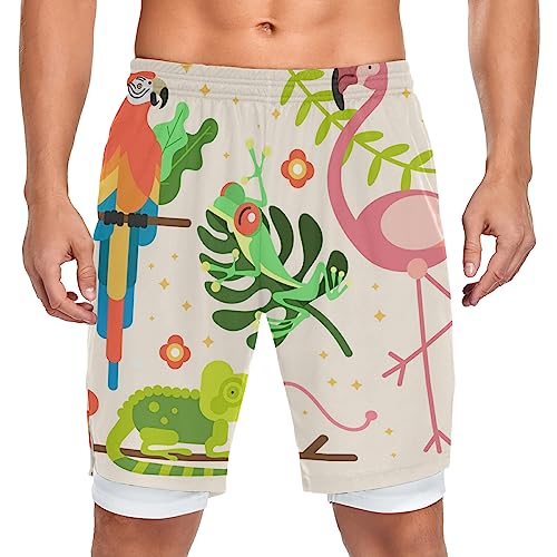 Vnurnrn Flamingo Frosch Badeshorts Badehose Sporthose Boardshorts mit Mesh-Futter für Jungs Männer von Vnurnrn