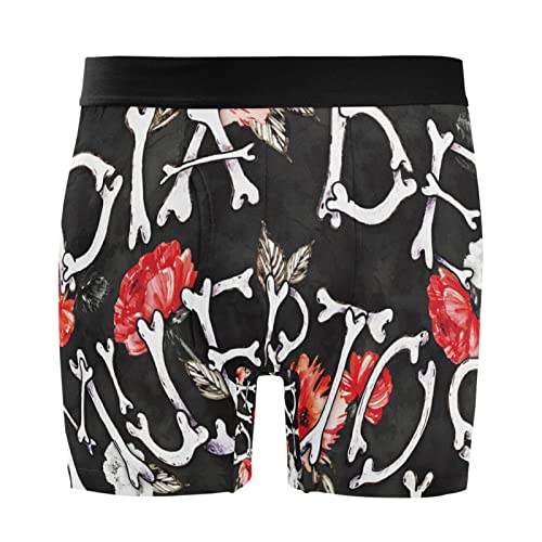 Vnurnrn Floral Blume Schwarz Schädel Halloween Boxershorts Herren 2er Pack Männer Unterwäsche Unterhosen Men Boxer Retroshorts Baumwolle von Vnurnrn