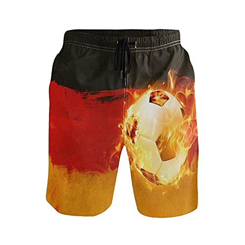 Vnurnrn Geschenk Kunst Feuer Fußball Deutschland Herren Badeshorts Badehose mit Mesh-Futter Boardshorts für Männer Surf Schwimmhose Sporthose von Vnurnrn