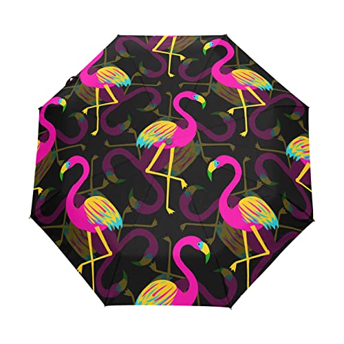 Vnurnrn Goldrosa Flamingo Regenschirm Auf-Zu Automatik UV-Schutz Umbrella Klein Leicht Schirm für Jungen Mädchen Reise Frauen von Vnurnrn