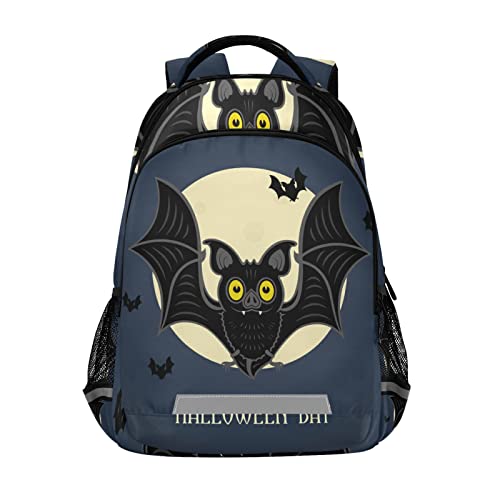 Vnurnrn Halloween Fledermaus Mond Mädchen Schulter Rucksacks Bookbag Kinderrucksack Büchertasche Schüler Rucksäcke für Teen Jungs von Vnurnrn