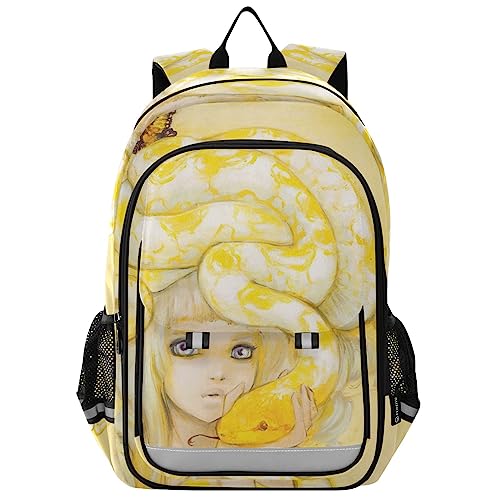 Vnurnrn Kunst Geschenke Tier Schlange Schmetterling Dame Schulter Rucksack Kinderrucksack Für Schule Mädchen Jungs Büchertasche Schülerrucksack mit Laptop Rucksäcke von Vnurnrn