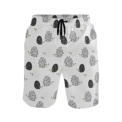 Vnurnrn Kunst Schwarz Weiß Baby Igel Herren Badeshorts Badehose mit Mesh-Futter Boardshorts für Männer Surf Schwimmhose Sporthose von Vnurnrn