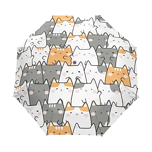 Vnurnrn Lächelnde Süße Katze Regenschirm Auf-Zu Automatik UV-Schutz Umbrella Klein Leicht Schirm für Jungen Mädchen Reise Frauen von Vnurnrn