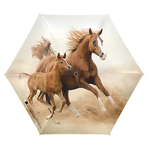 Vnurnrn Laufendes Pferd Kunst Auf-Zu Automatik Schirme Regenschirm Taschenschirm Kompakt UV-Schutz Reise Schirm für Jungen Mädchen Strand Frauen von Vnurnrn