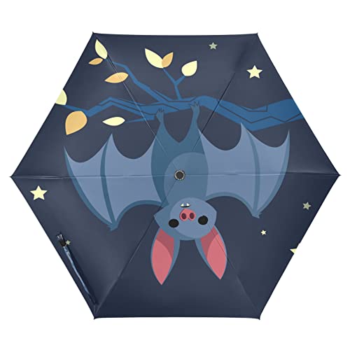 Vnurnrn Sternblaue Fledermaus Auf-Zu Automatik Schirme Regenschirm Taschenschirm Kompakt UV-Schutz Reise Schirm für Jungen Mädchen Strand Frauen von Vnurnrn