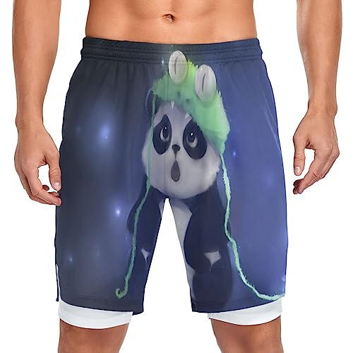 Vnurnrn Süße Panda Frosch Badeshorts Badehose Sporthose Boardshorts mit Mesh-Futter für Jungs Männer von Vnurnrn