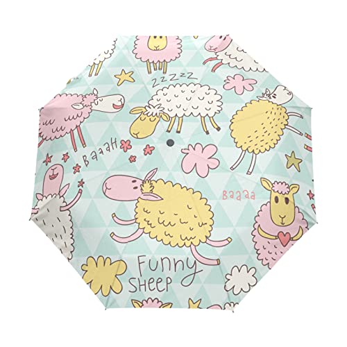 Vnurnrn Süßer Cartoon Mit Blauen Schafen Regenschirm Auf-Zu Automatik UV-Schutz Umbrella Klein Leicht Schirm für Jungen Mädchen Reise Frauen von Vnurnrn