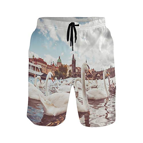 Vnurnrn Süßes Schwan Laker Ententier Herren Badeshorts Badehose mit Mesh-Futter Boardshorts für Männer Surf Schwimmhose Sporthose von Vnurnrn